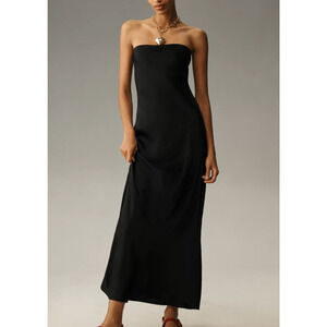 NWT Anthropologie The Tilda Satin Slip Dress Black Strapless Sz XS